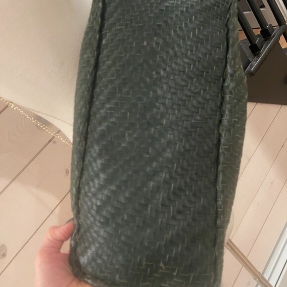 031 Anthropologie Woven Leather Clutch Dark with Chain NWT Emerald Green Leather - Picture 7 of 10